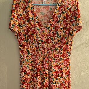 Floral V-Neck Dress - Multicolor